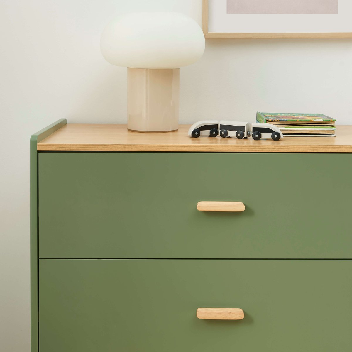 Commode enfant 3 tiroirs AURA vert et chêne clair, BAÏTA