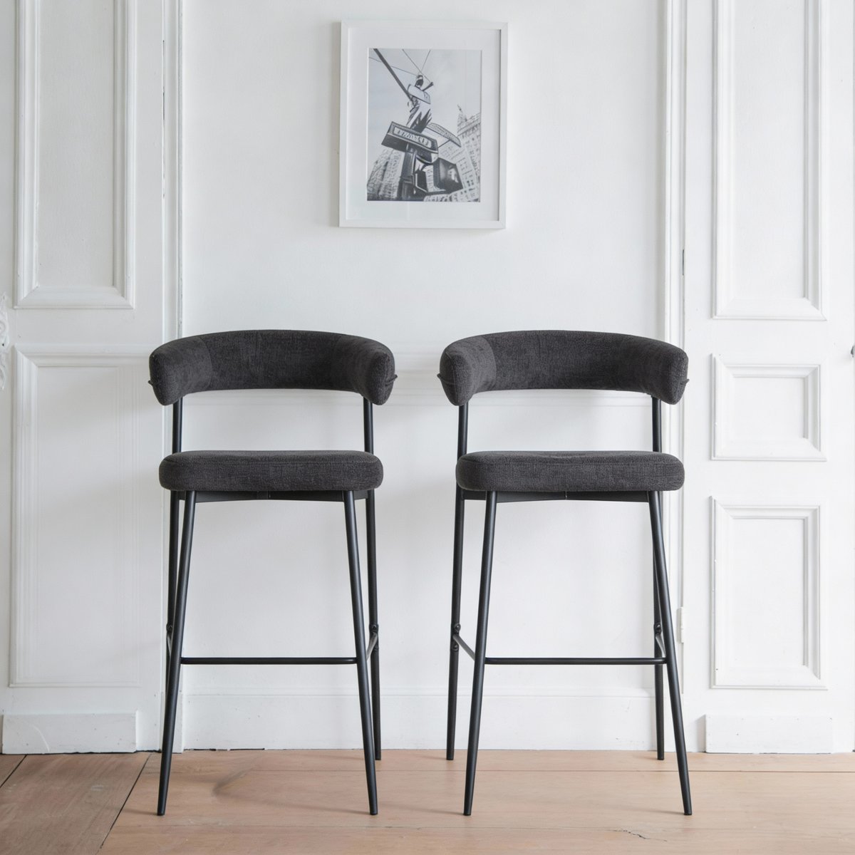 Tabourets de bar en tissu, lot de 2, Théa, THÉA noir, HAPPY GARDEN