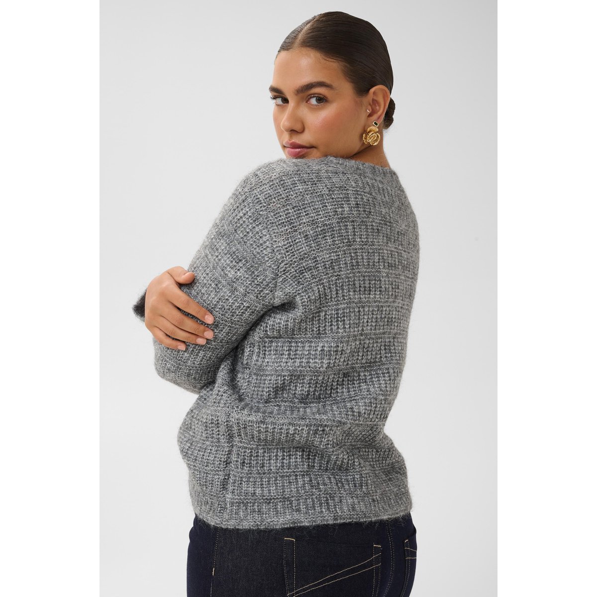 Pullover tricoté gris grey melange, KAFFE CURVE