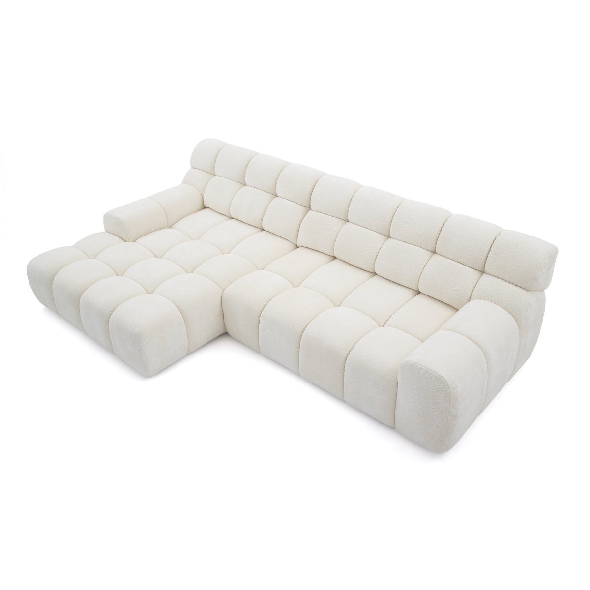 Canapé d'angle convertible 3 places en tissu texturé, ANDRE blanc, BOBOCHIC