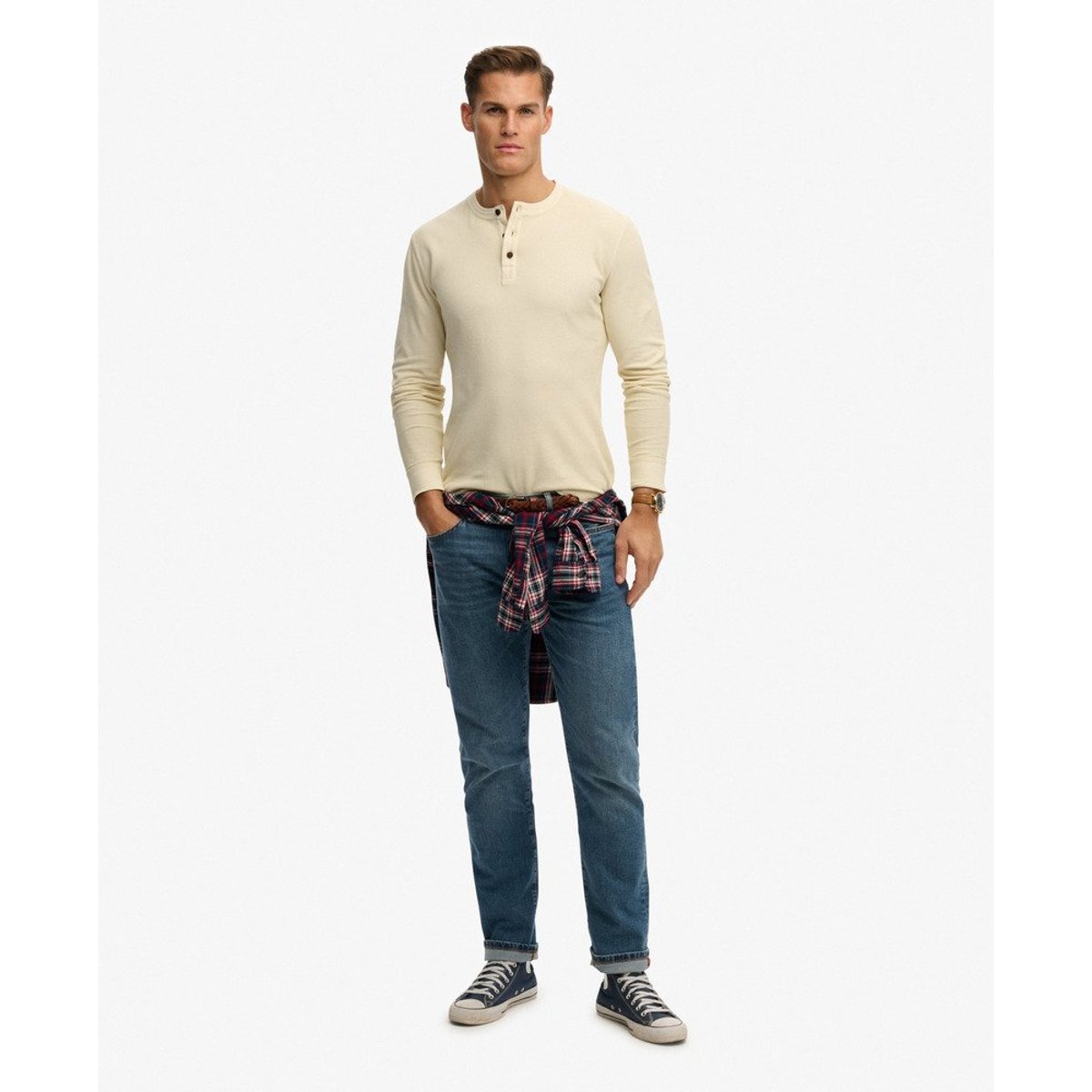 Haut Henley Texturé Léger beige avoine, SUPERDRY