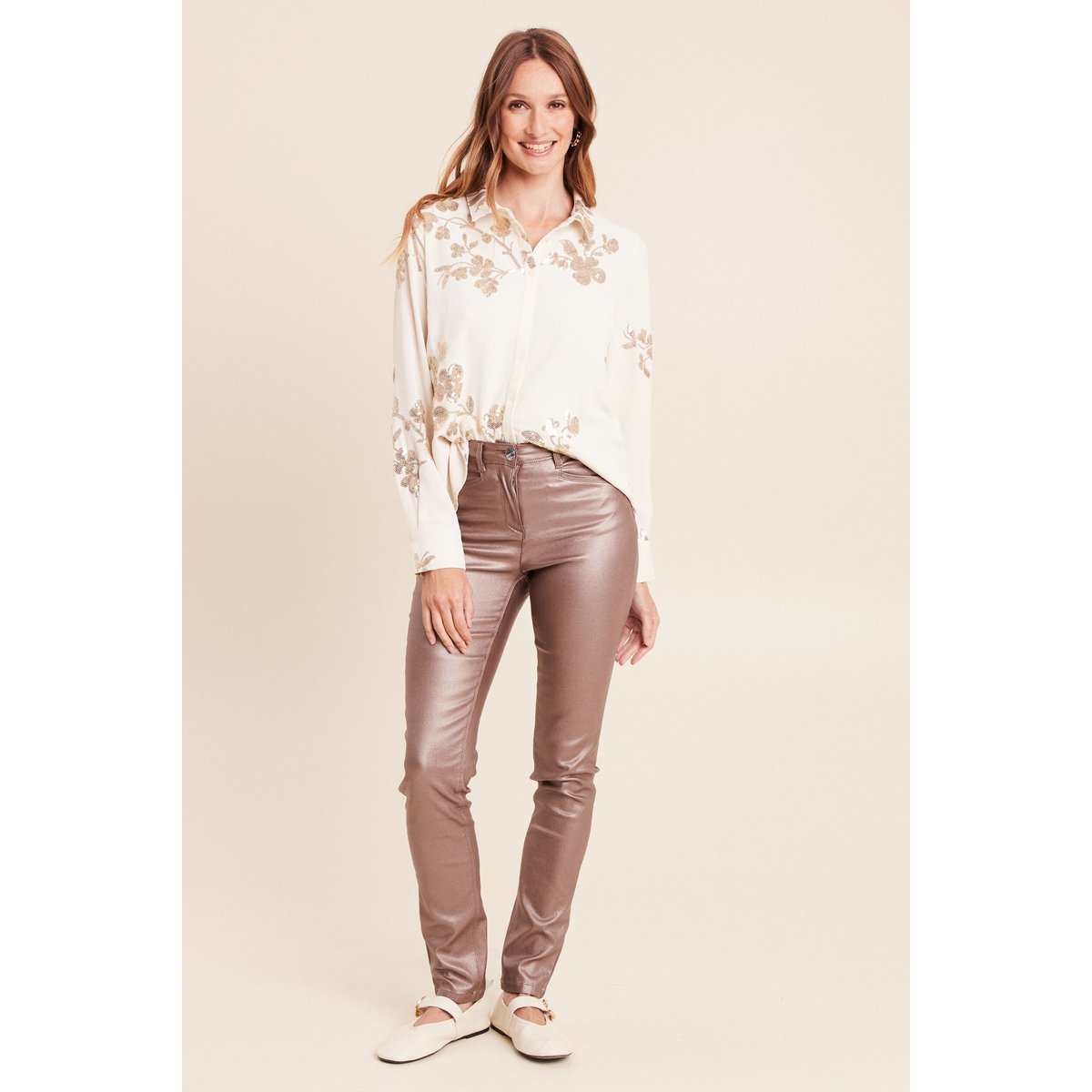Chemise à sequins manches longues ecru, BREAL