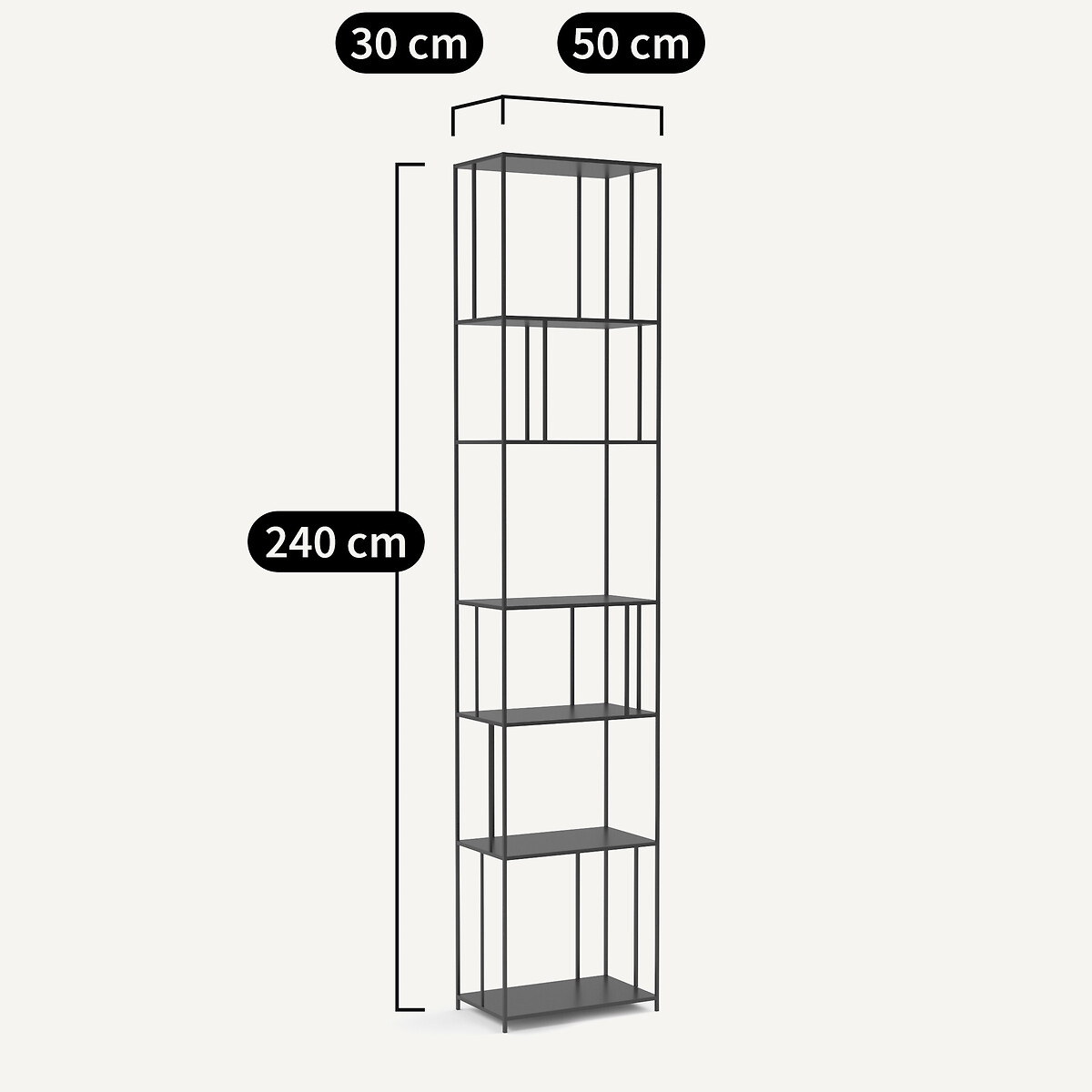 Stalen metalen boekenrek H240 cm, Parallel XL zwart, AM.PM