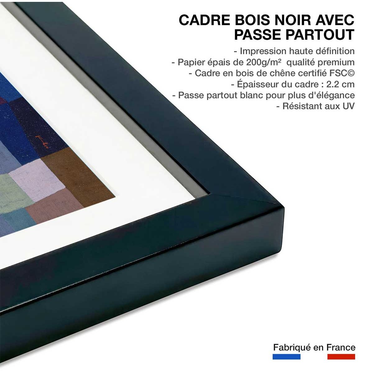 Poster Feu par pleine lune par Paul Klee affiche + cadre en bois - noir, HEXOA