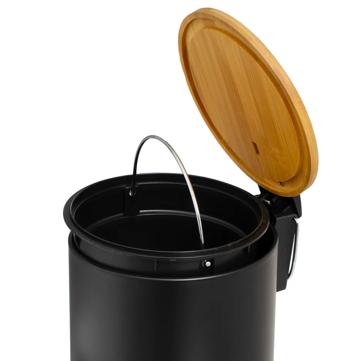 Poubelle de salle de bain en métal noir et bambou 5L noir, WADIGA
