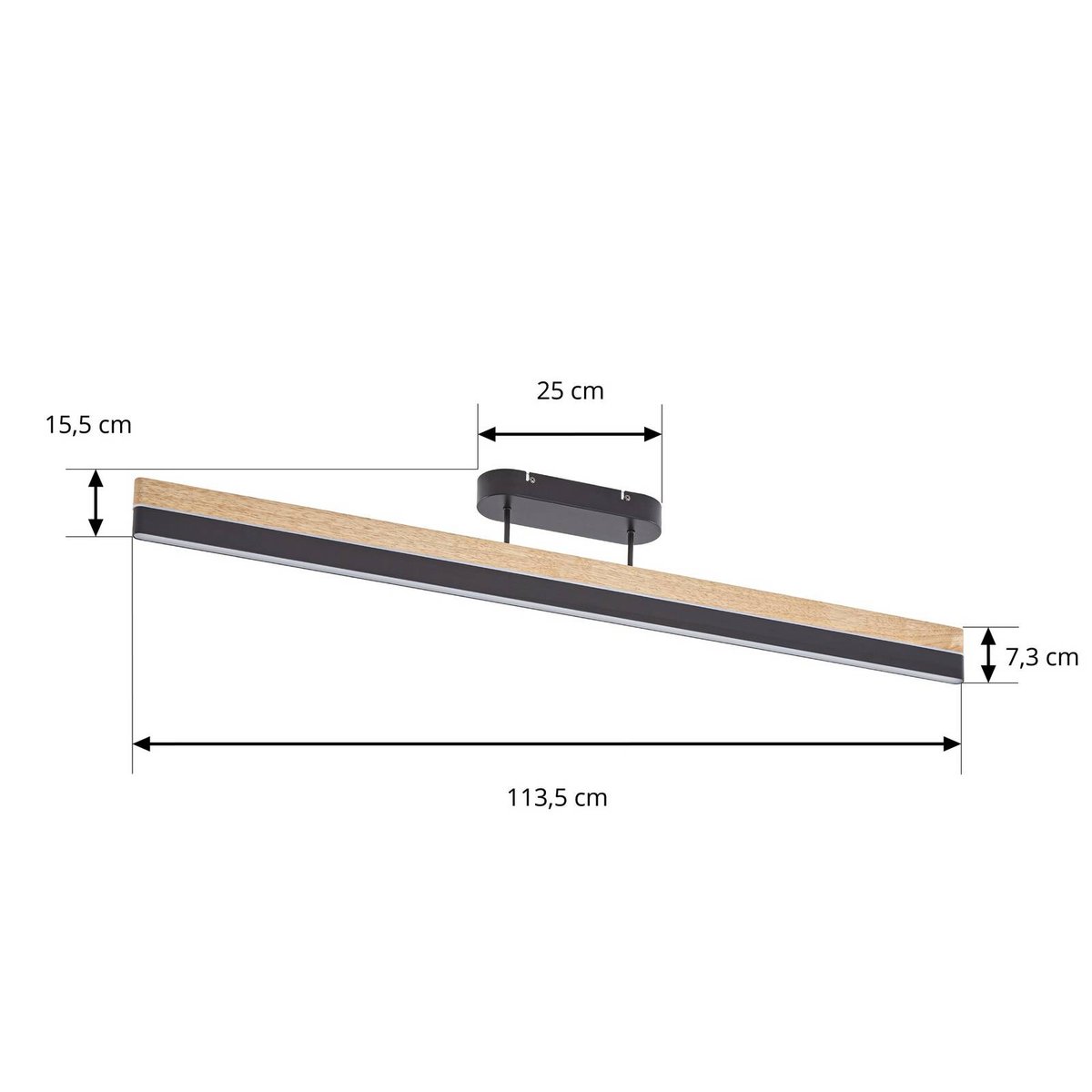 Plafonnier en bois moderneLED, Holven bois clair, noir, LUCANDE