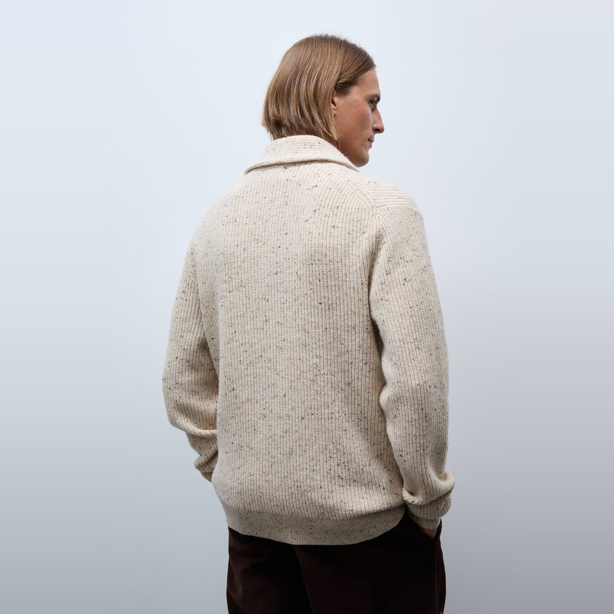 Gilet col châle en laine pleurote, MONOPRIX