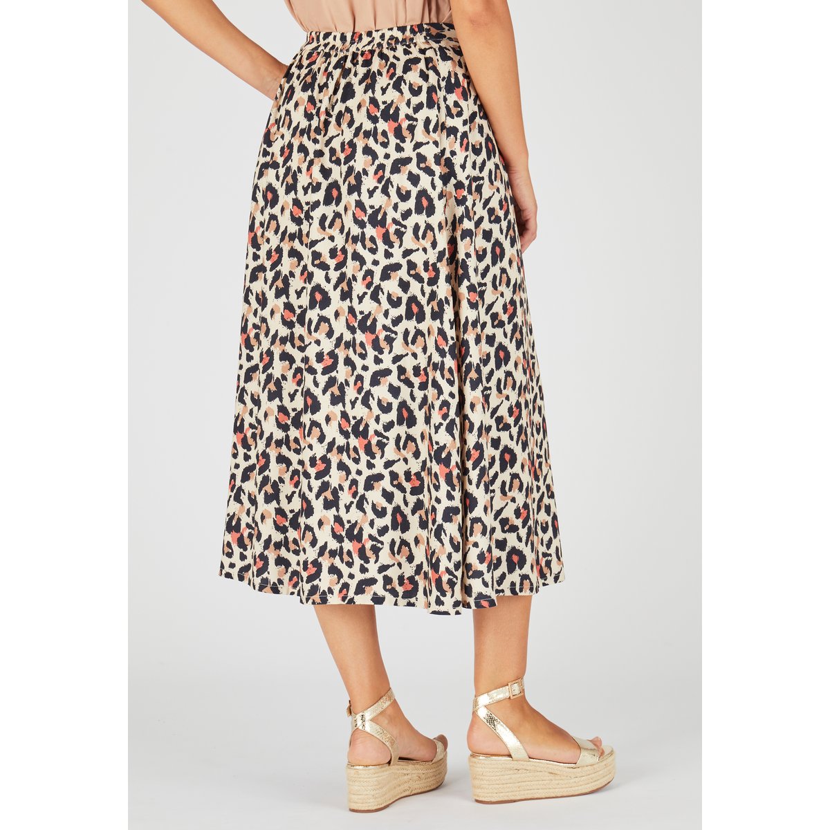 Jupe à fronces en fibres viscose Lenzing(TM) marron beige animalier, DAMART