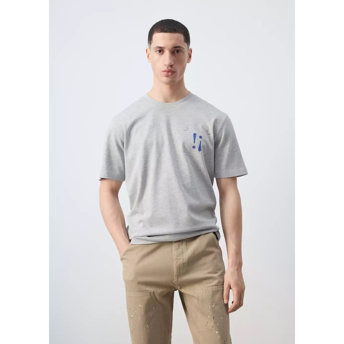T-shirt 100 % coton imprimé gris chiné moyen, MANGO MAN