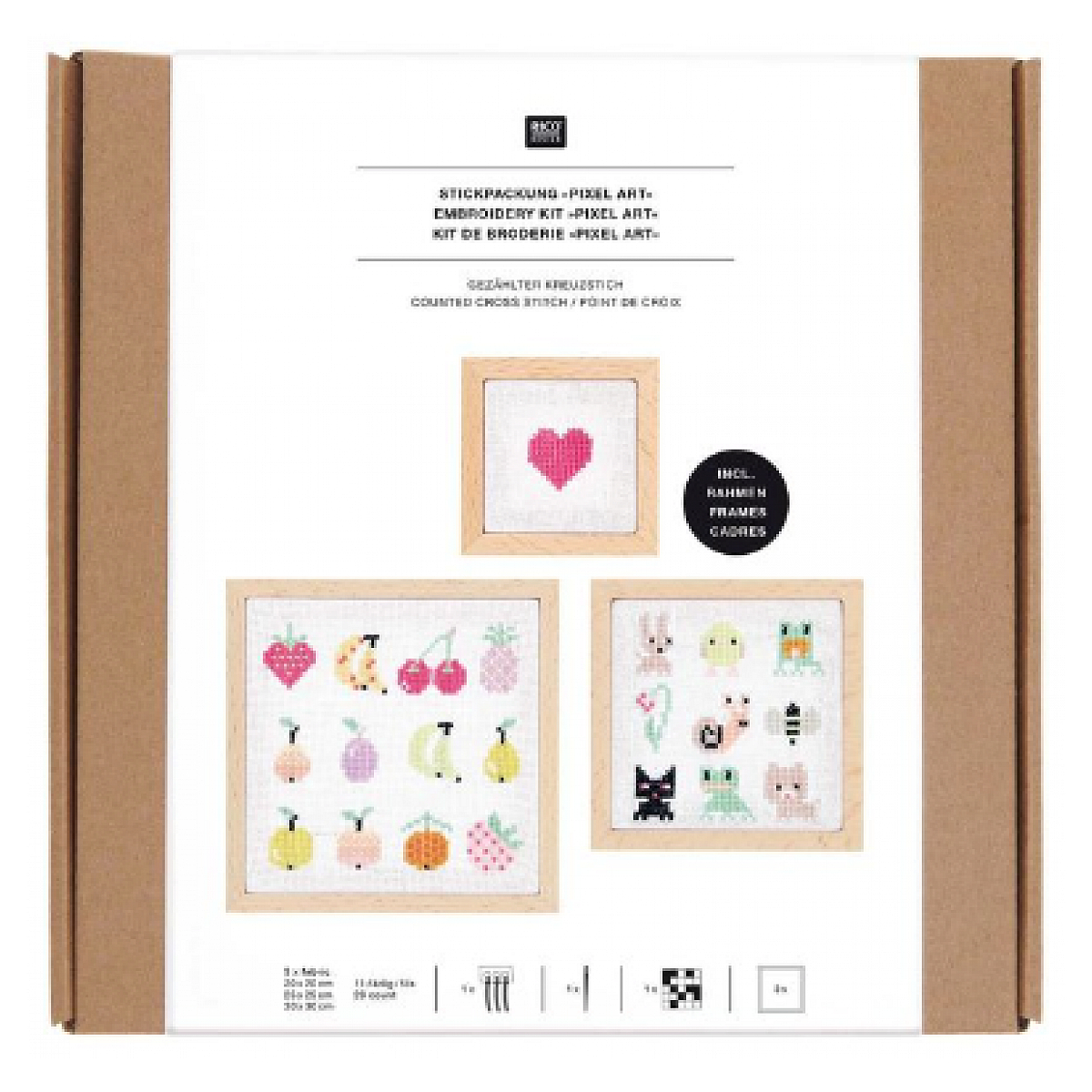 Kit de Broderie Point de Croix - Pixel Art - 3 Pcs couleur unique, RICO DESIGN
