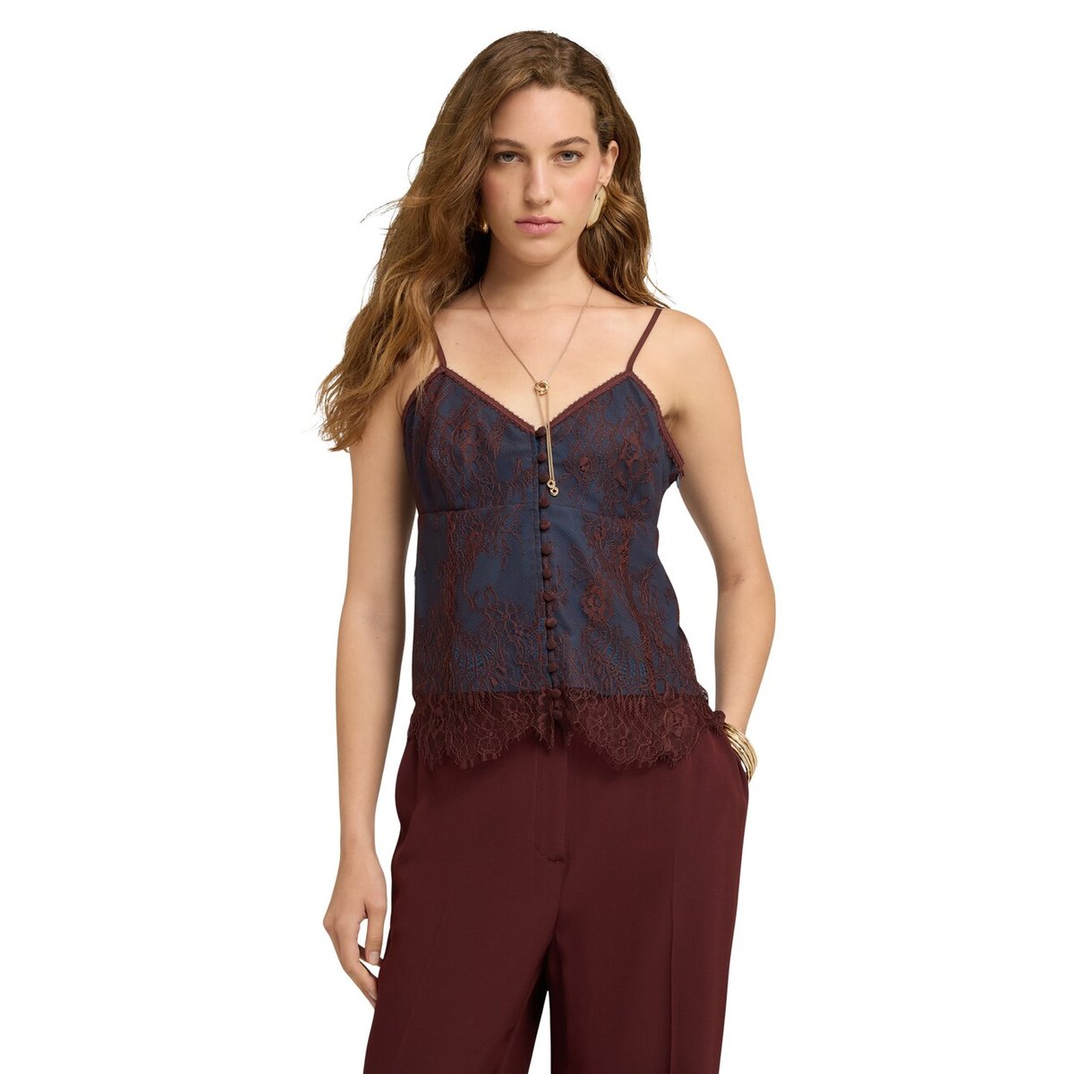 Top avec caraco et ourlet festonné bleu, MOTIVI
