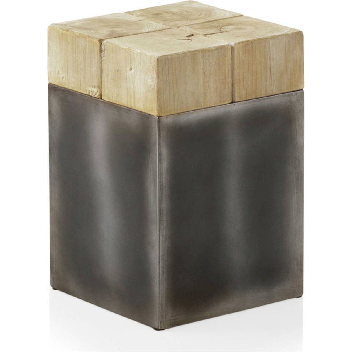 Tabouret carré en épicéa et métal bois naturel et métal gris foncé, RECOLLECTION