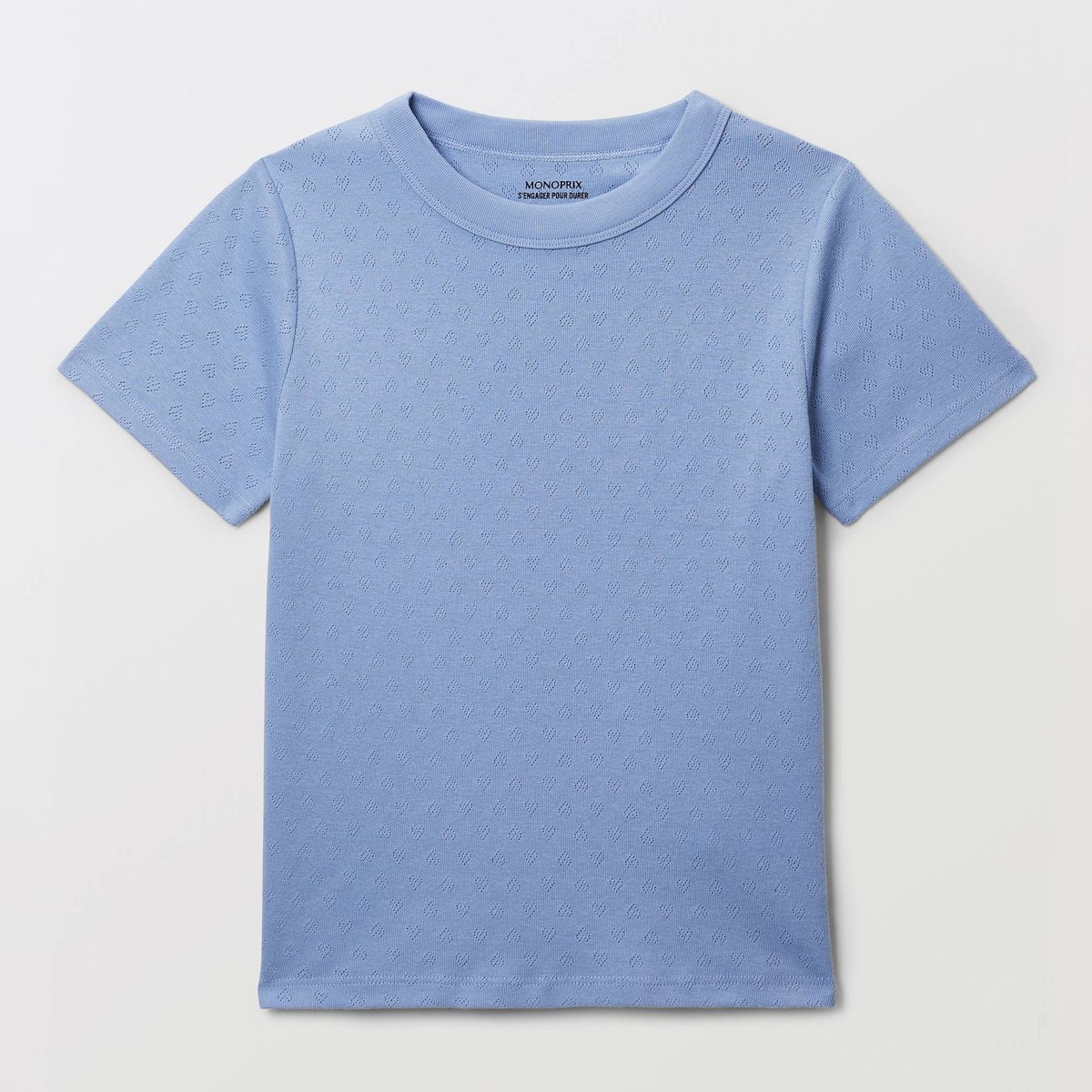 T-shirt en pointelle uni hydrangea, MONOPRIX