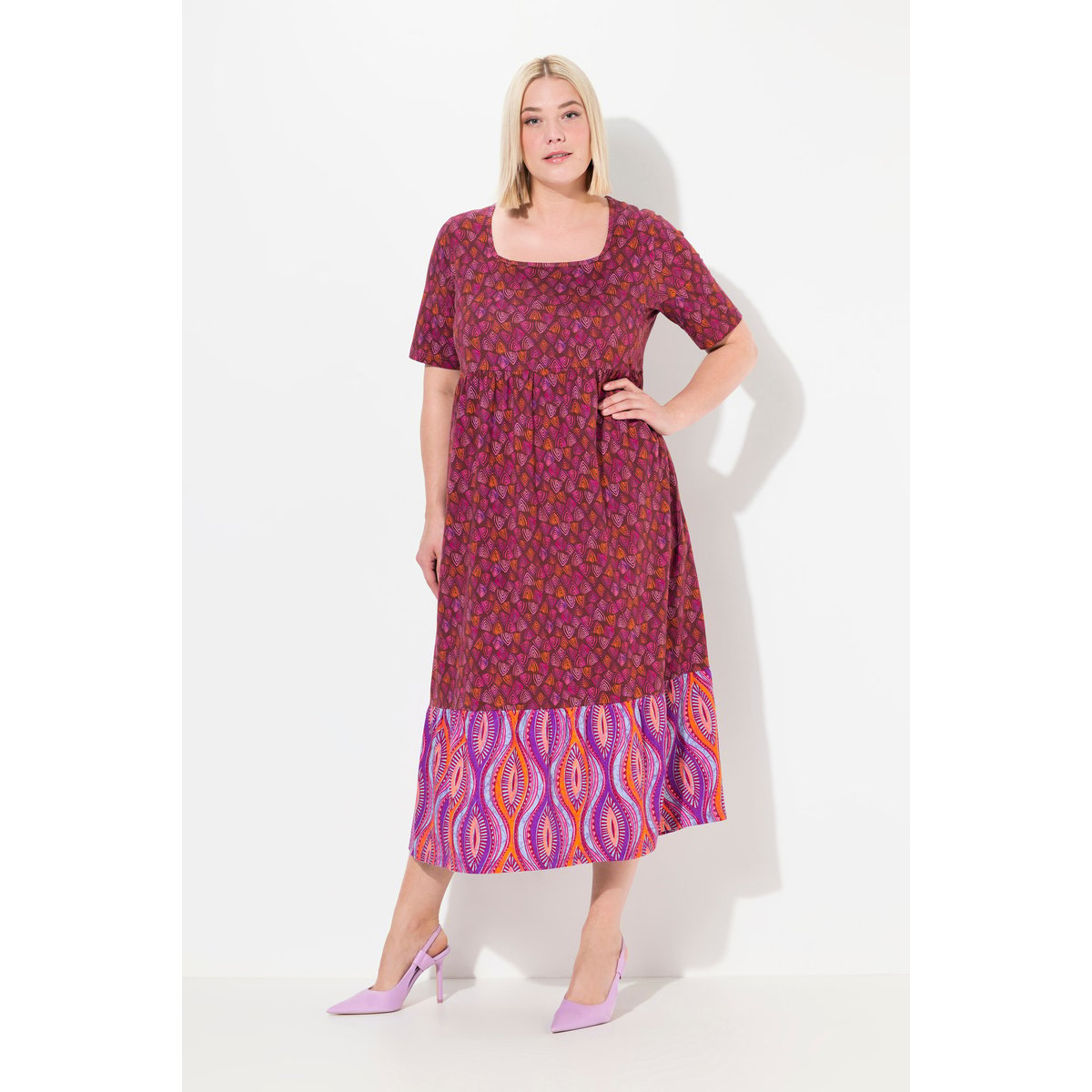 Robe en jersey à mélange de motifs aubergine, ULLA POPKEN