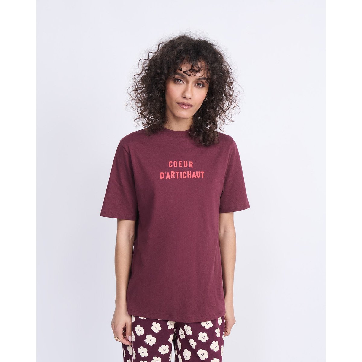 T-shirt Cœur d'artichaut en coton bio rouge merlot, EMOI EMOI