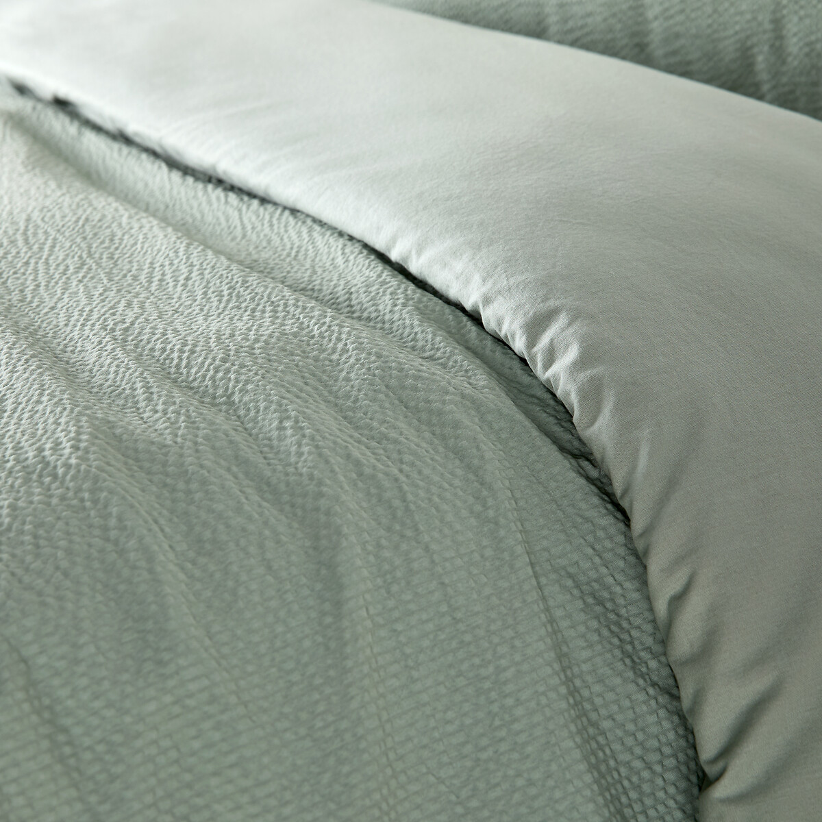 Housse de couette coton et coton lavé, Seersucker sauge, LA REDOUTE INTERIEURS