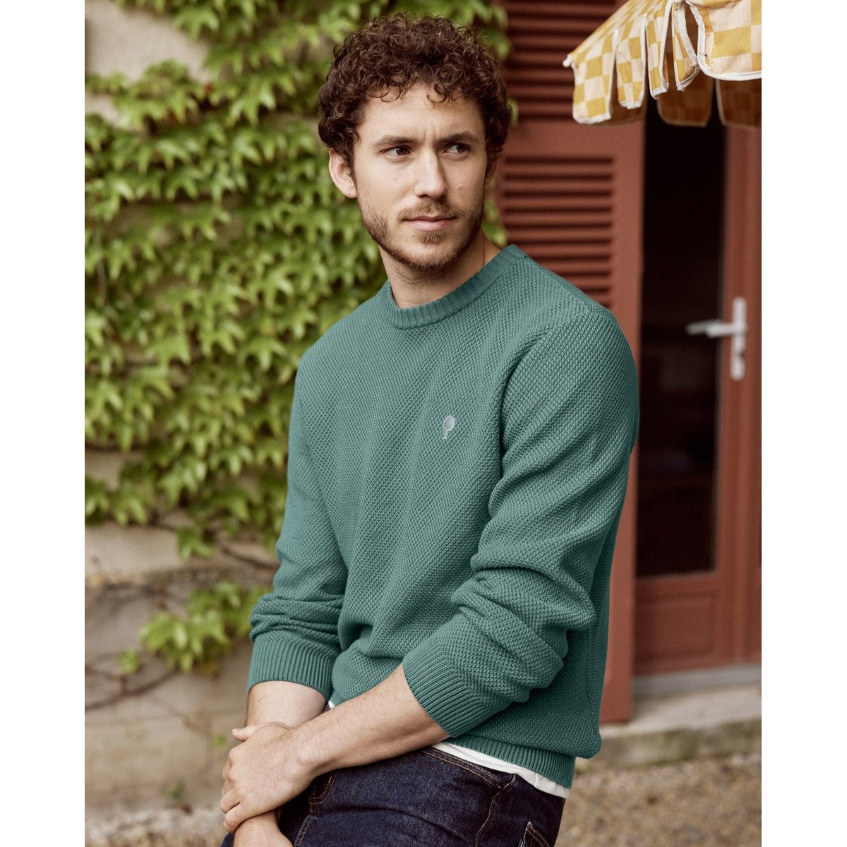 Pull broderie arbre OPALE vert d'eau, FAGUO
