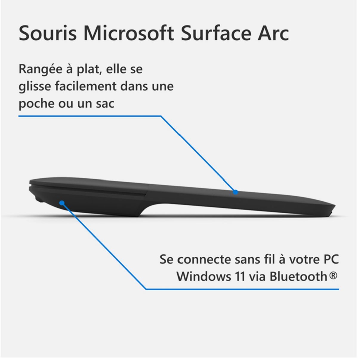 Souris sans fil Surface Arc noire couleur unique, MICROSOFT