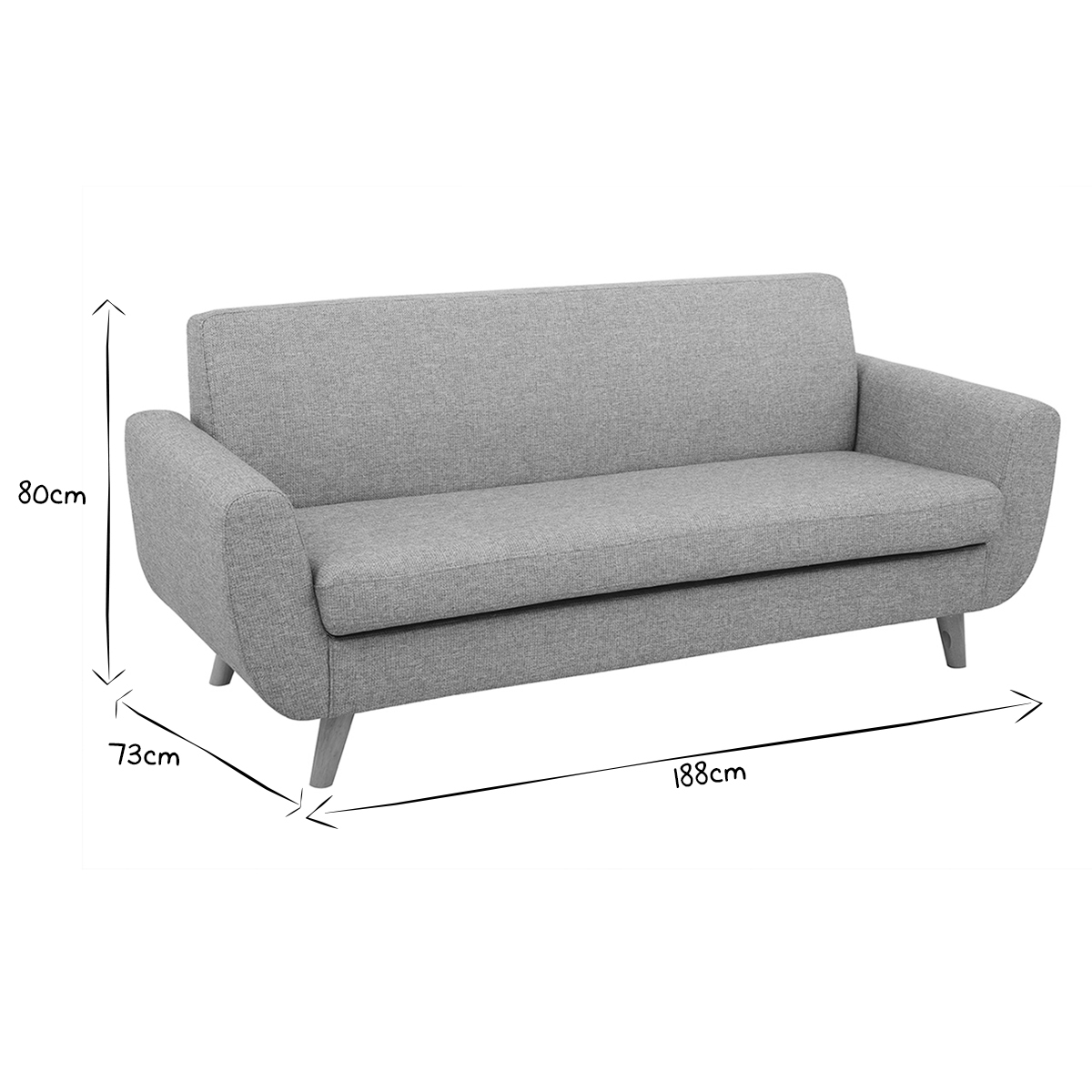 Canapé scandinave 3 places en tissu gris clair et bois clair PURE gris clair, MILIBOO