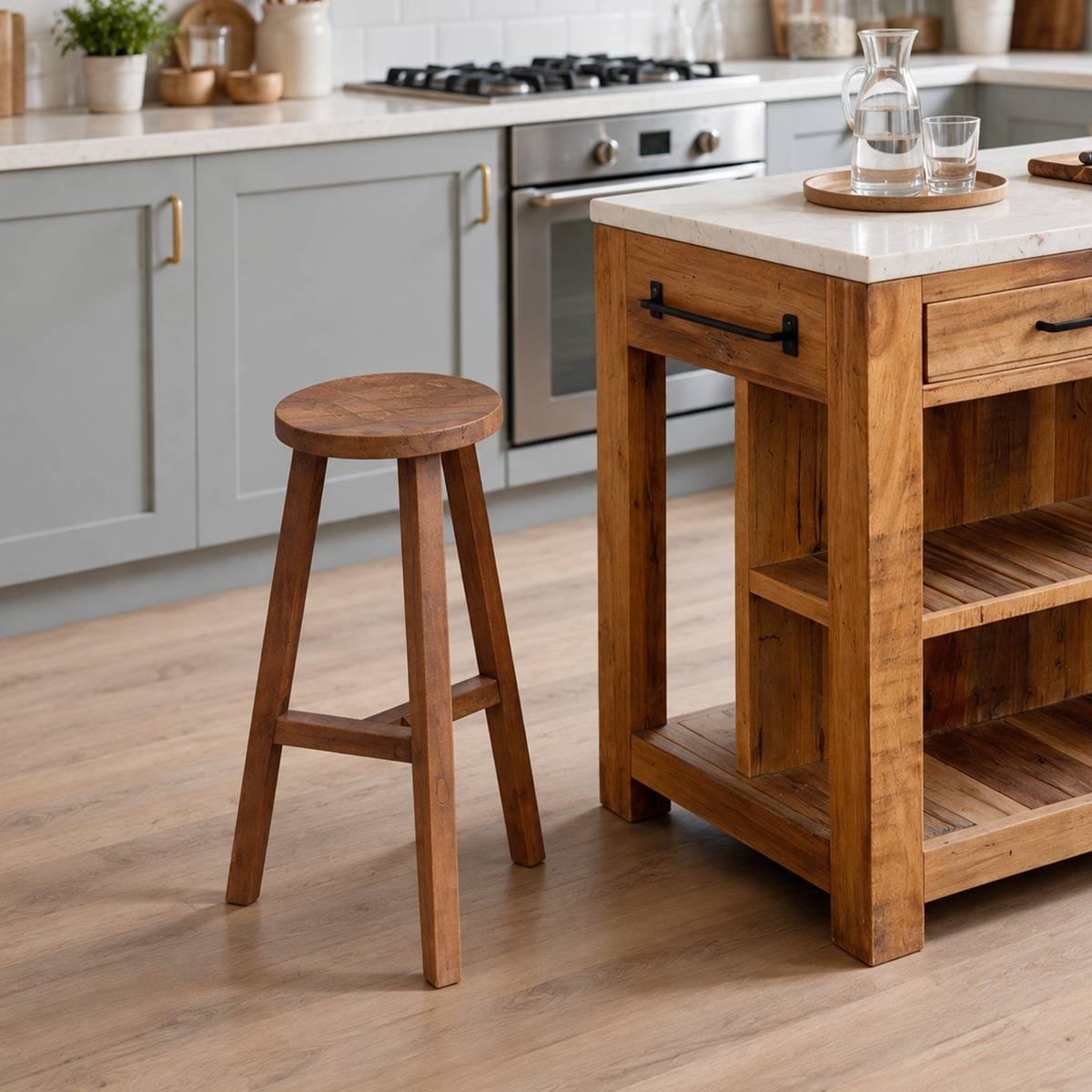 Tabouret de bar en bois recyclé INDRA bois foncé, MADE IN MEUBLES