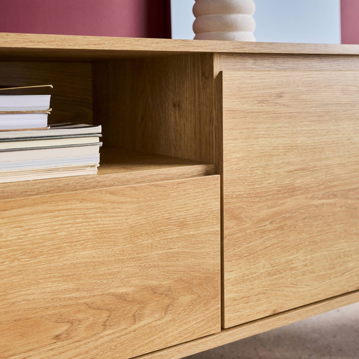 Meuble TV décor bois 2 portes 1 tiroir 140cm HARMONY naturel, SWEEEK