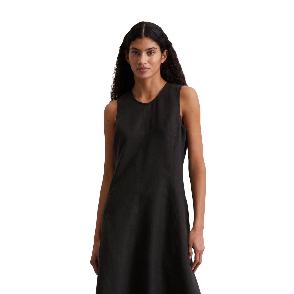 Robe sans manches en lin shaped coupé en A-ligne noir, MARC O'POLO