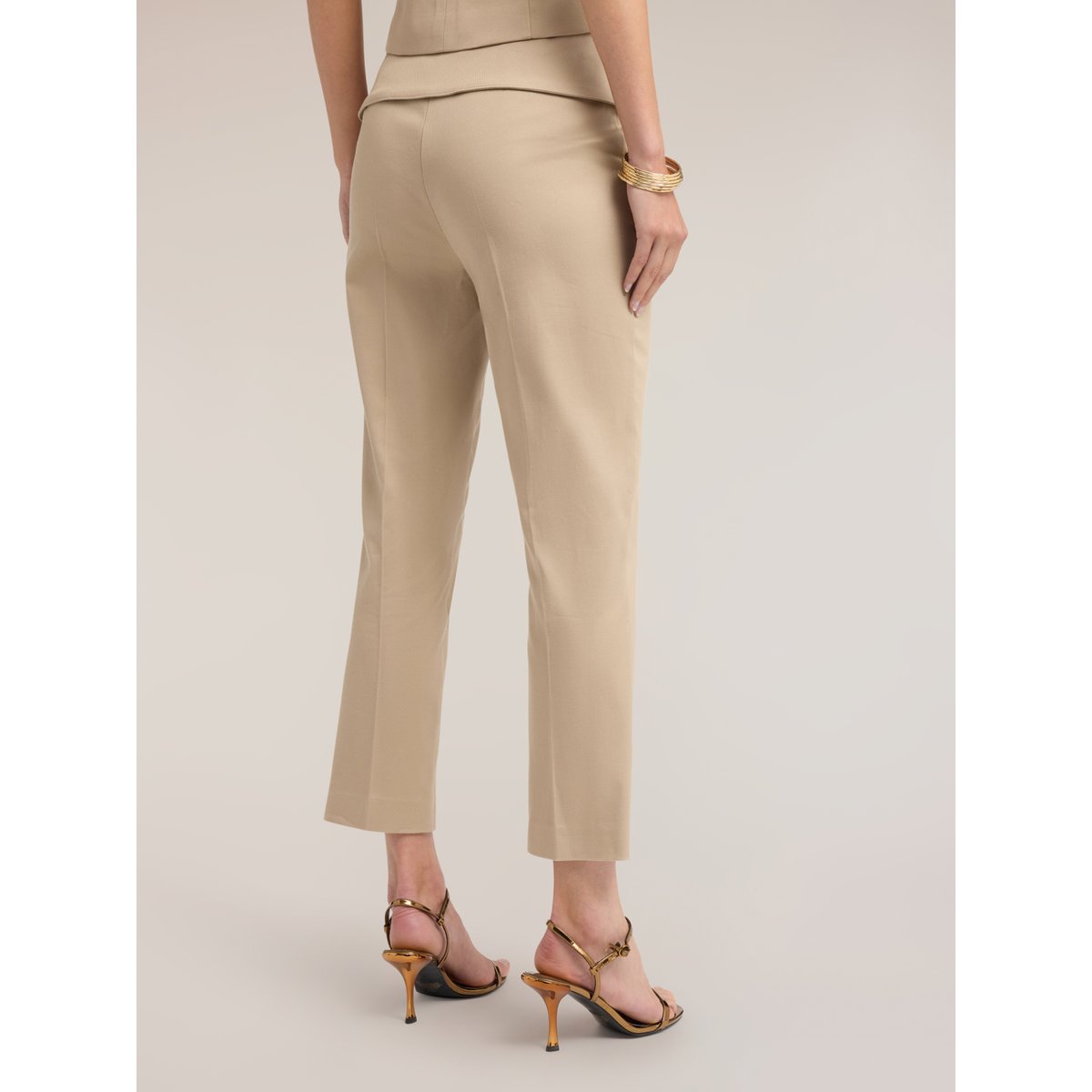 Pantalon regular avec empiècement et double ceinture beige, MOTIVI