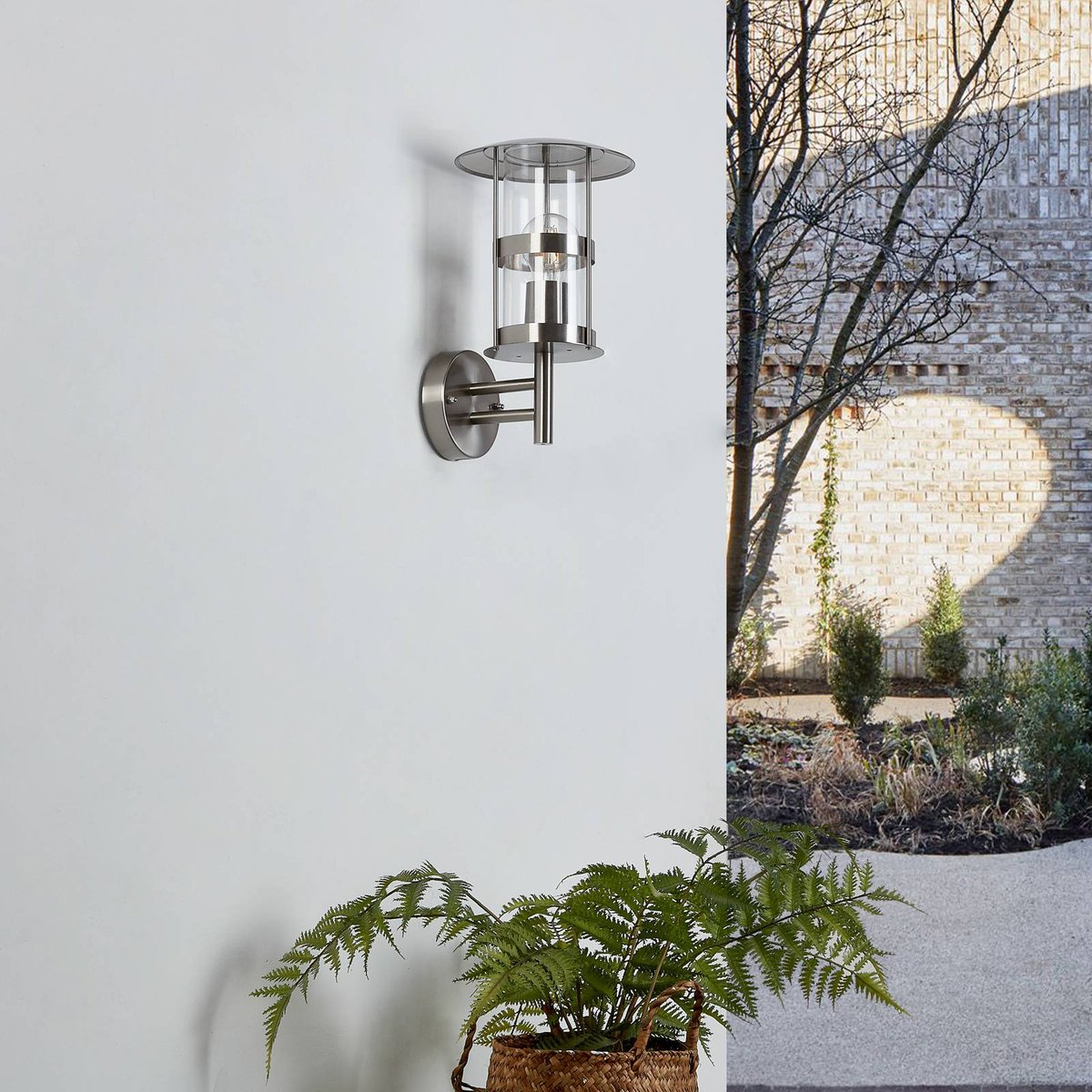 Applique extérieure en inox moderne, Noemi acier inoxydable, transparent, LINDBY
