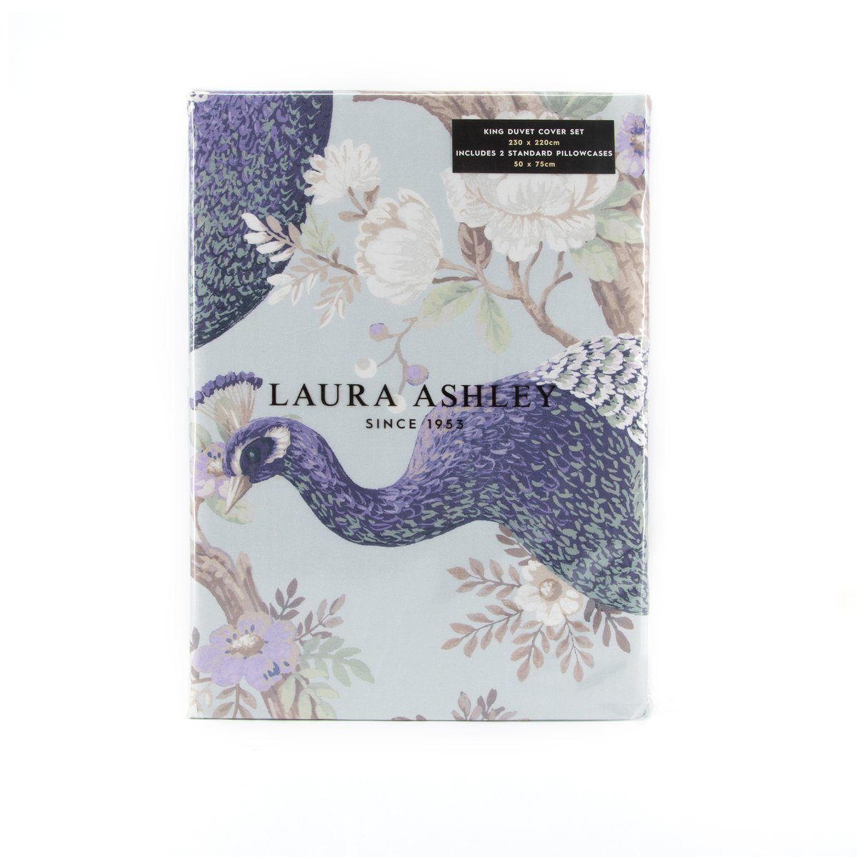 Parure de lit fleurie Paons Belvedere pour grand lit double bleu-vert pastel, LAURA ASHLEY