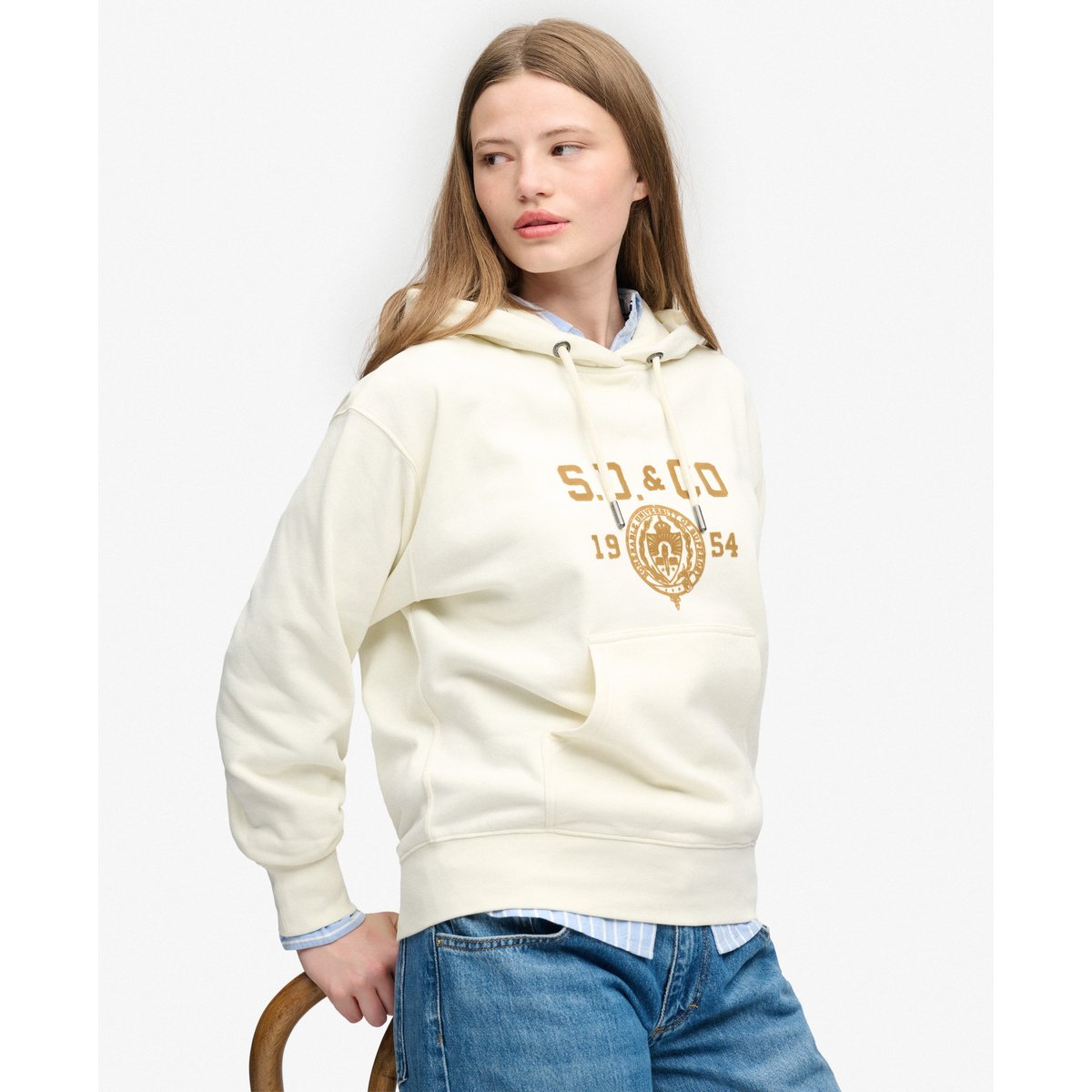 Sweat à capuche Athletic coupe décontractée crème, SUPERDRY