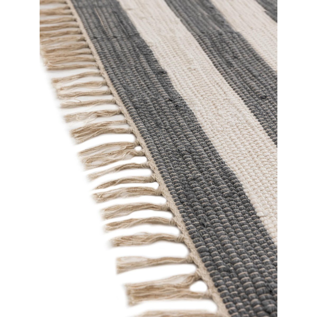 Tapis fabriqué à partir de matériaux recyclés tissé main TOM gris/blanc, BENUTA 