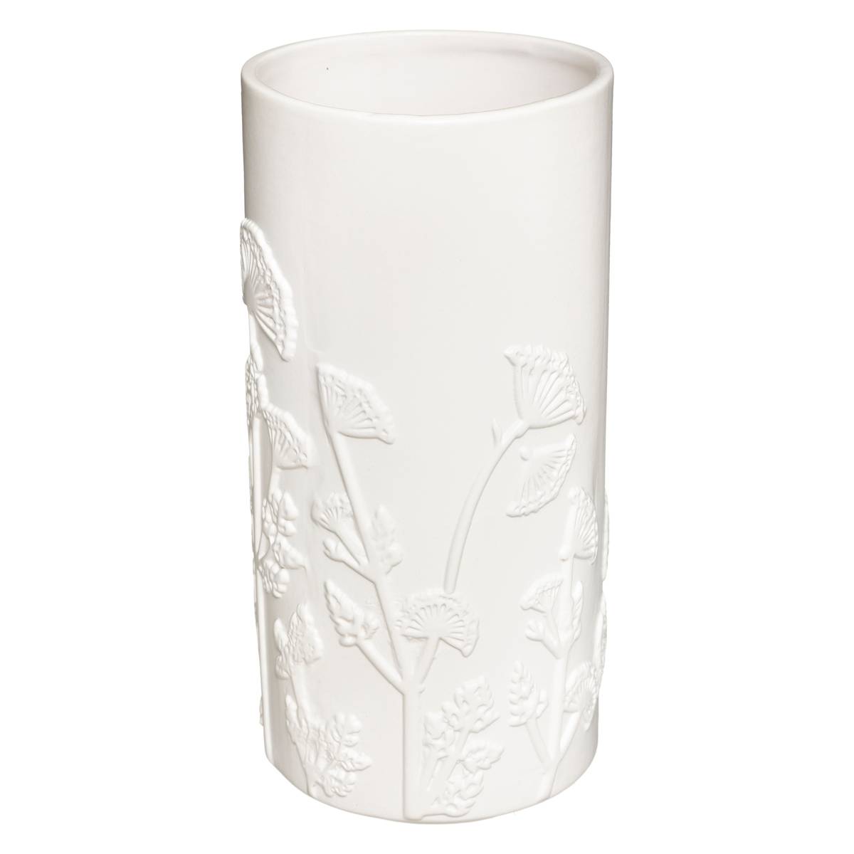 Vase cylindre en céramique à motifs floraux MIND blanc, ATMOSPHERA