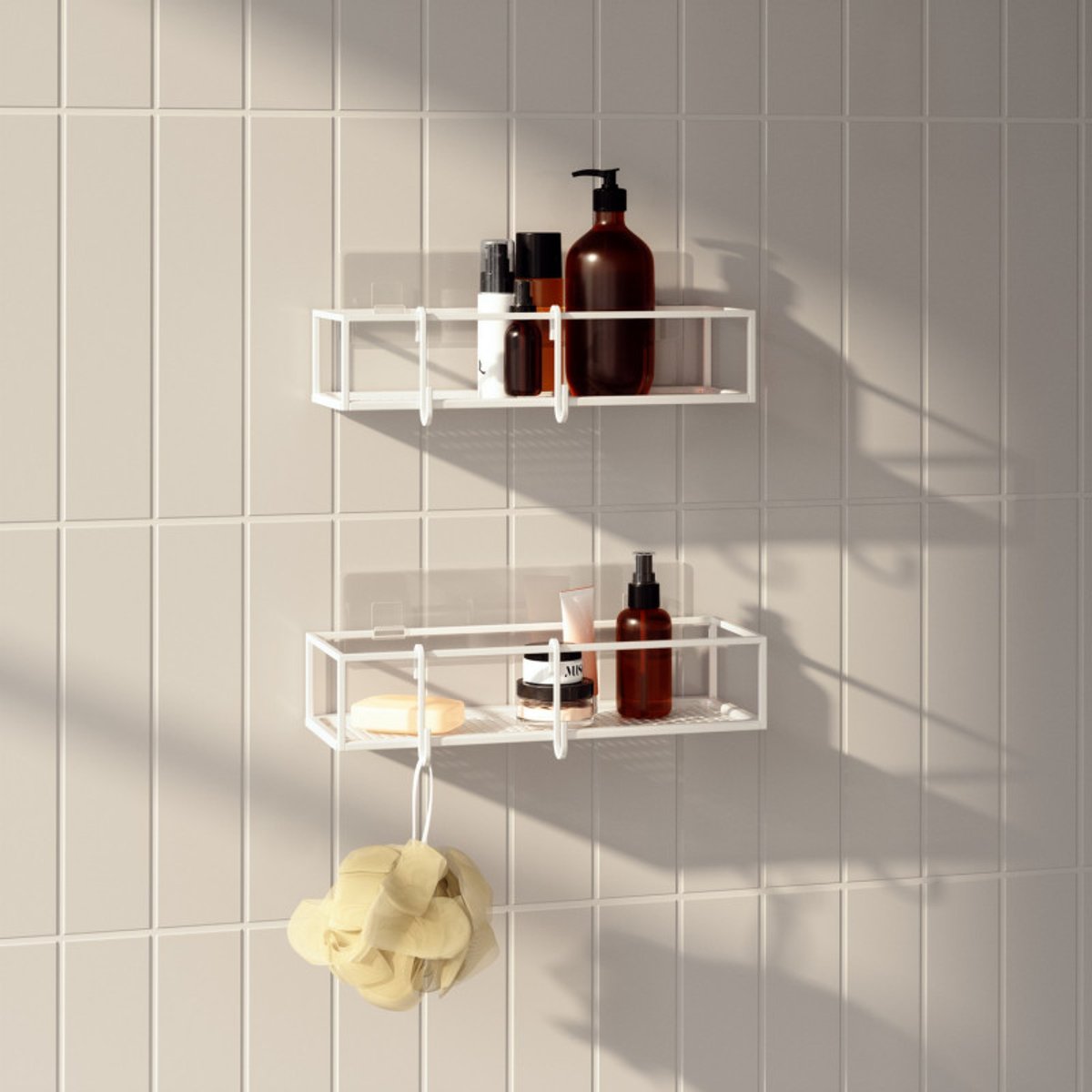 Etagère de douche design acier CUBIKO set de 2 blanc, UMBRA