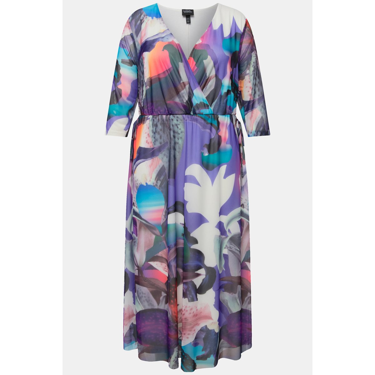 Robe midi à fleurs, effet cache-cœur blanc cassé, ULLA POPKEN