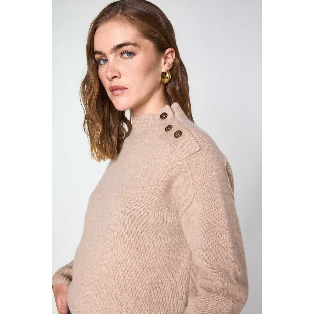Pull col montant en 100% cachemire 4 fils BRADLEY taupe clair, Maison 123