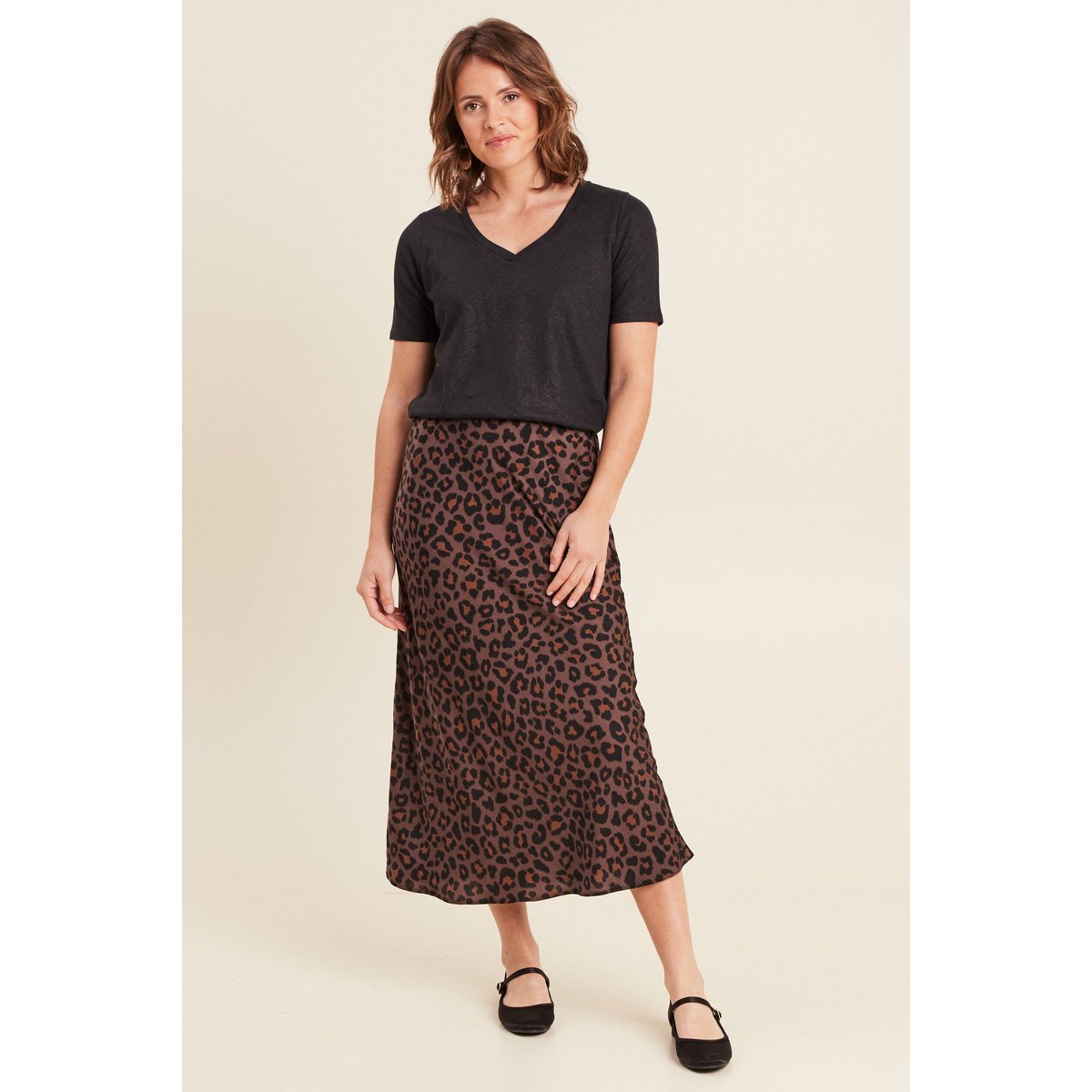 T-shirt col V manches courtes noir, BREAL