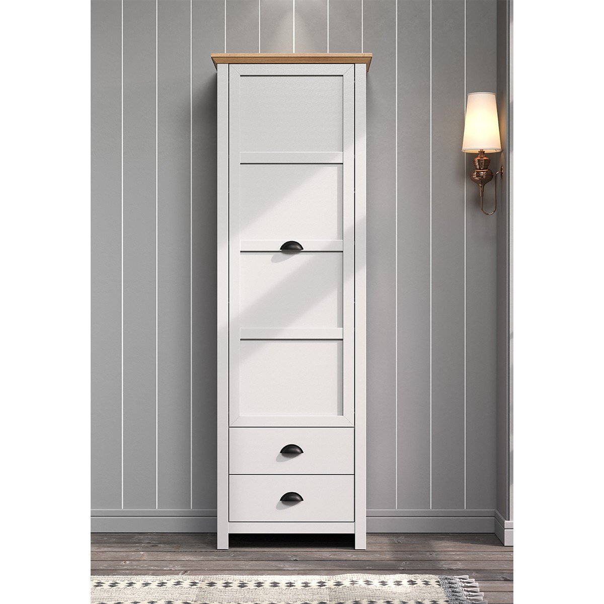 Armoire d'entrée 1 porte et 2 tiroirs L65 cm - LANDSIDE gris clair, CALICOSY