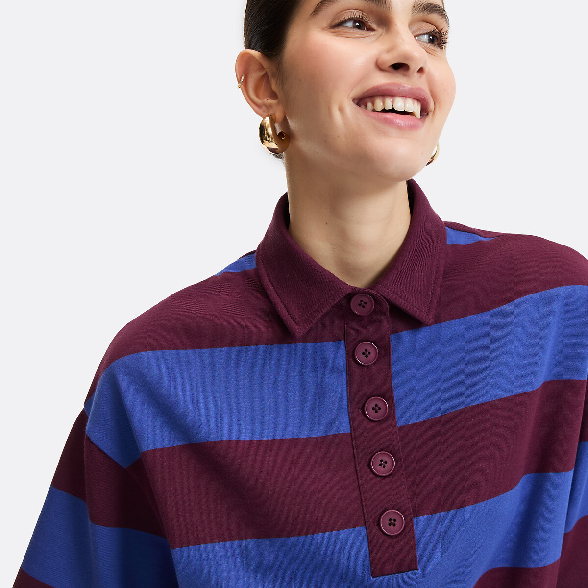 Abito con collo a polo, a righe, corto, maniche corte rigato bordeaux/blu, LA REDOUTE COLLECTIONS