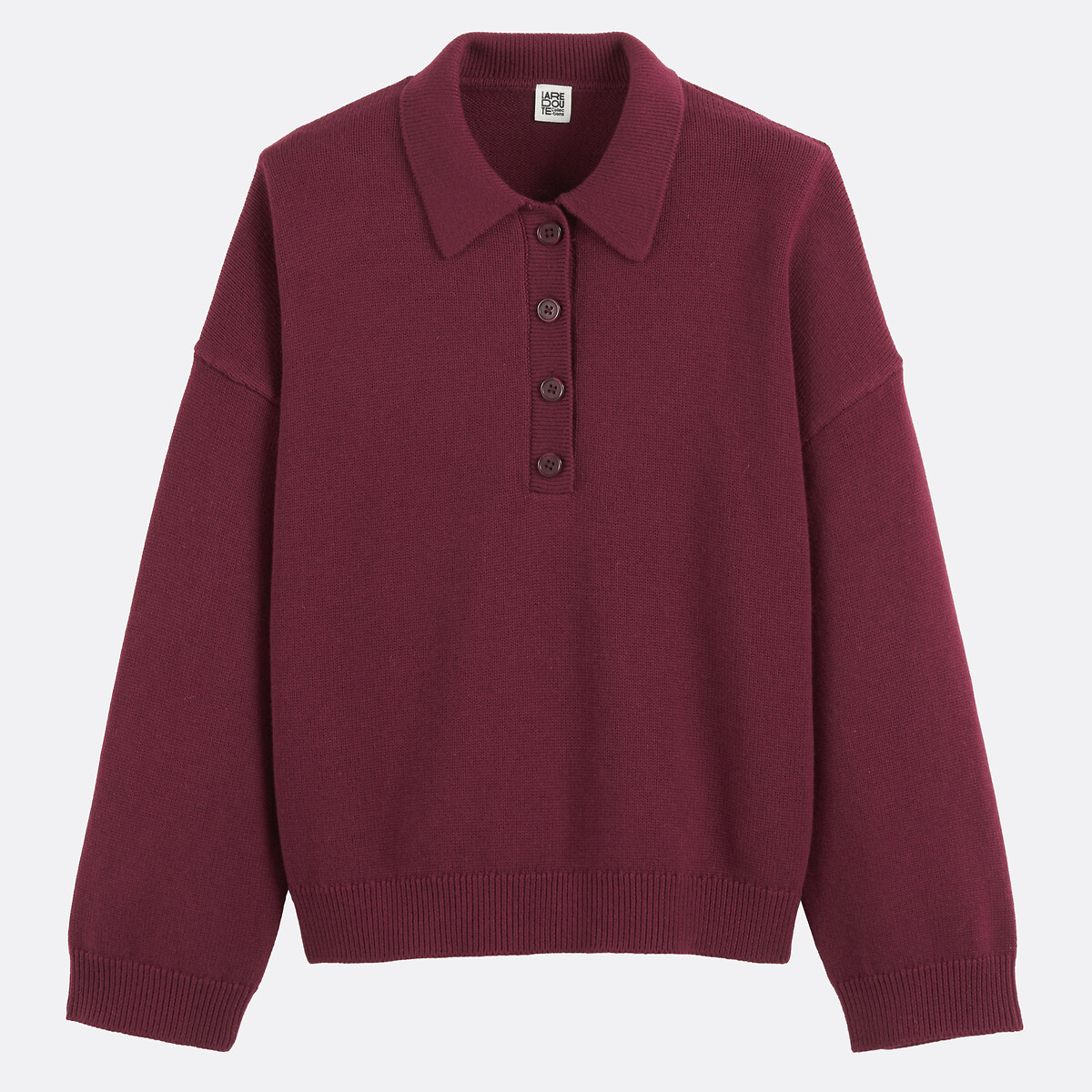 Wool/Cotton Polo Jumper burgundy red, LA REDOUTE COLLECTIONS