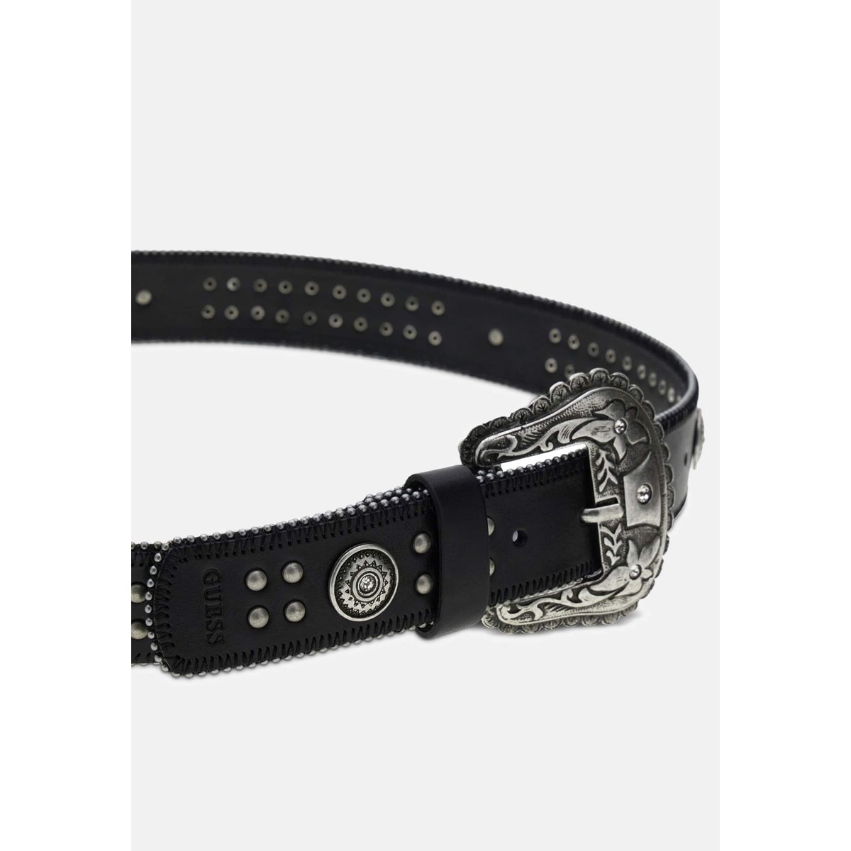 Ceinture Cloutée En Cuir Véritable noir, GUESS