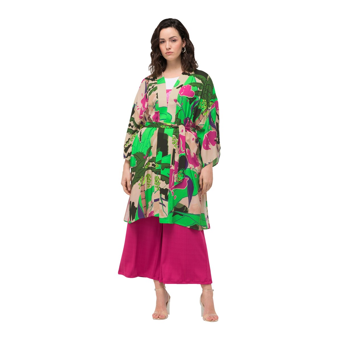 Kimono avec manches 3/4. Imprimé palmiers persil, ULLA POPKEN