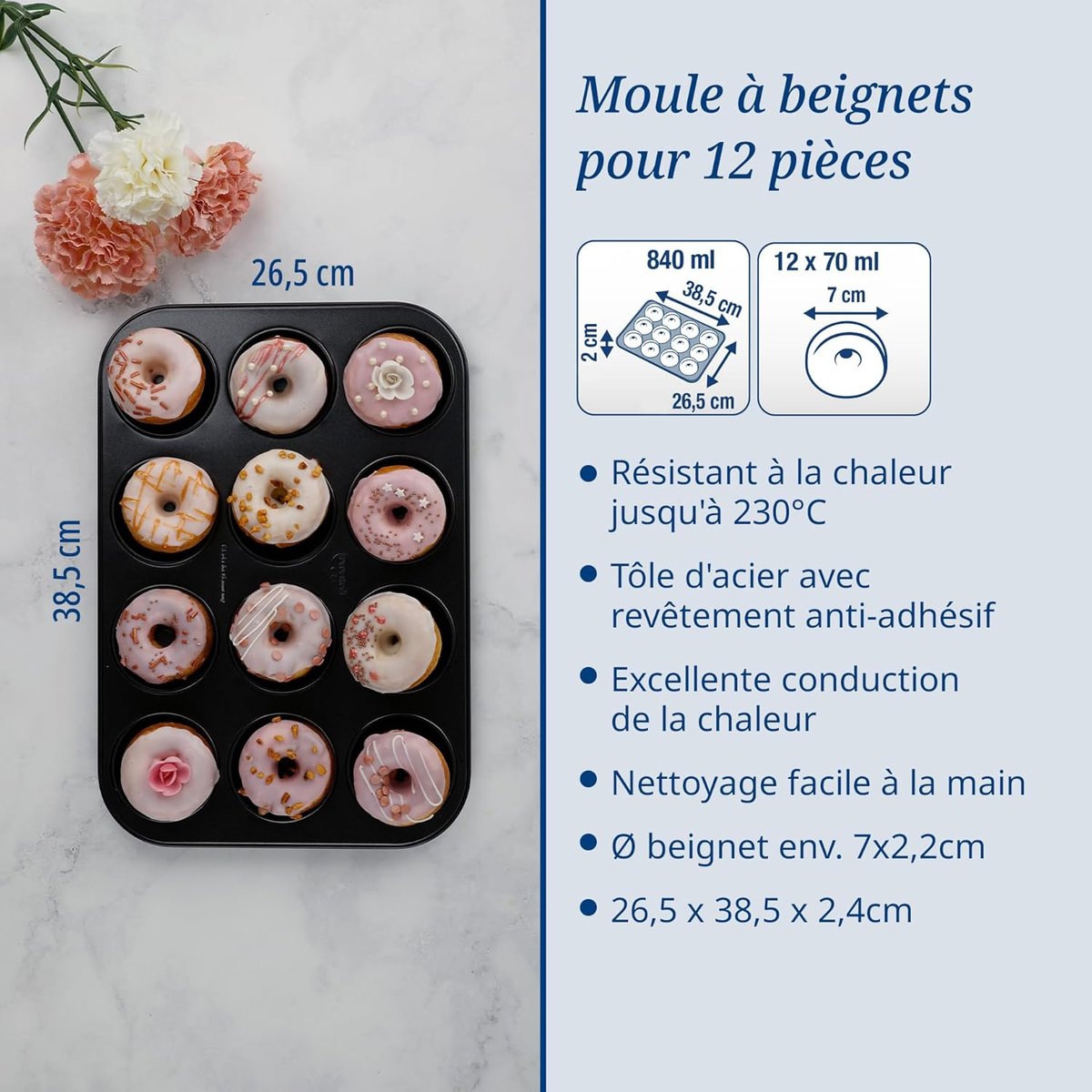Ensemble de 2 Moules donut et bagel 12 empreintes noir, DR OETKER