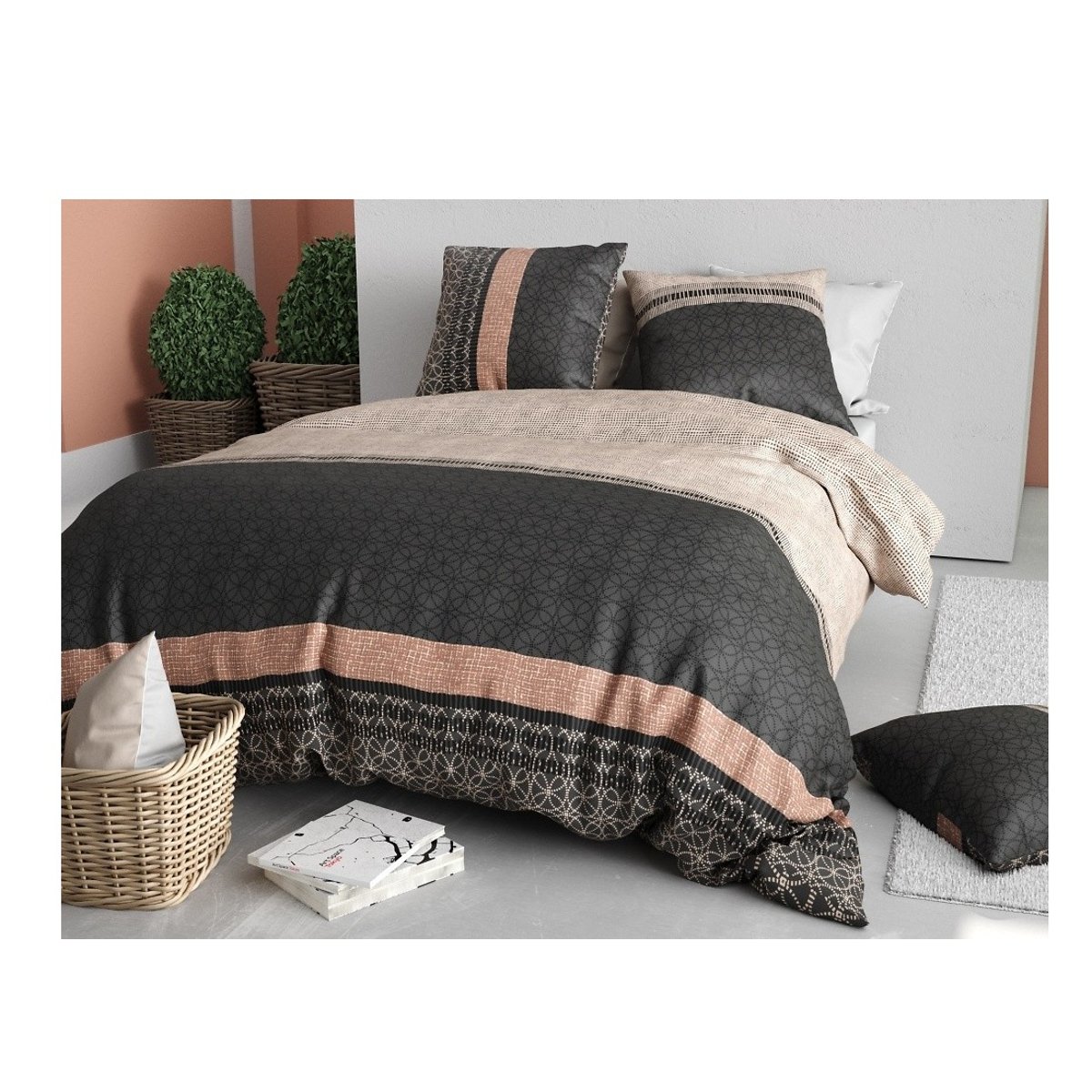 Housse couette + taie Obsetnique gris, EDEN