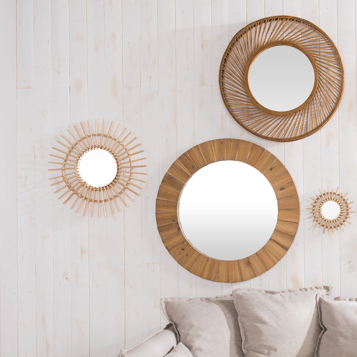 Miroir rond en bois 83cm PAMELA marron, ATMOSPHERA