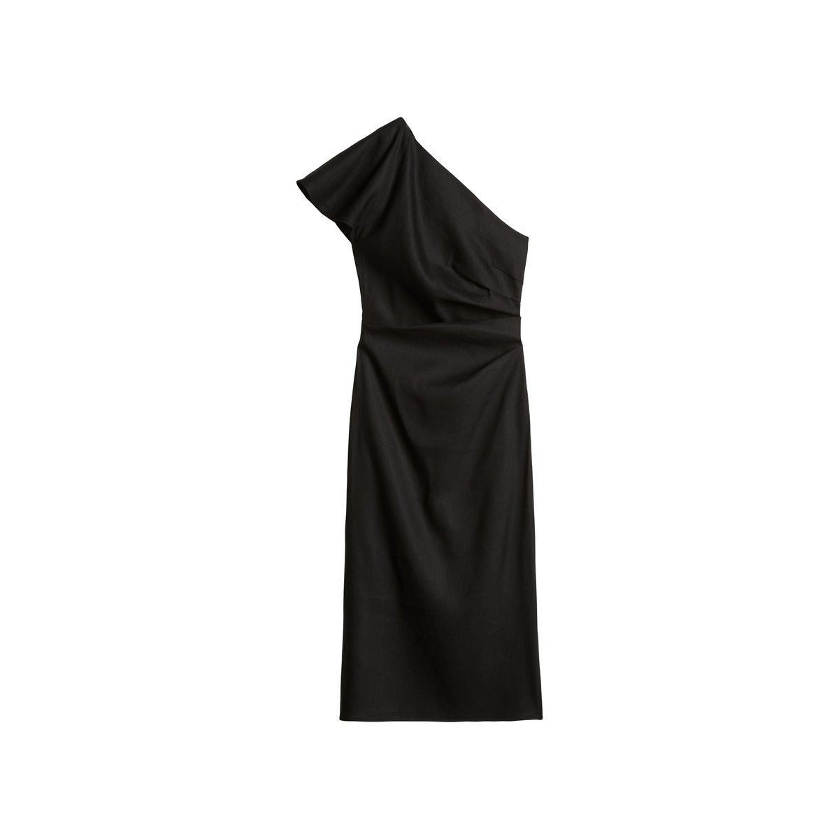 Robe en forme d'une épaule en viscose-lin stretch noir, MARC O'POLO