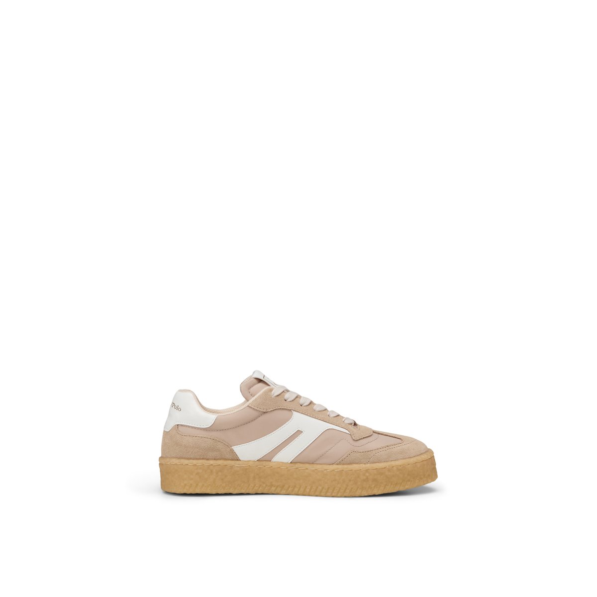 Sneaker Modèle Cortney en cuir velours avec insert en nylon beige, MARC O'POLO