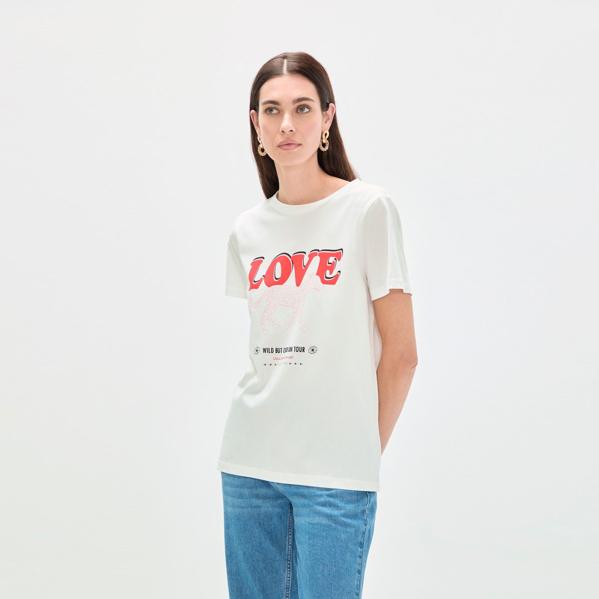 T-shirt graphique à motif animal et strass blanc, LOLA CASADEMUNT