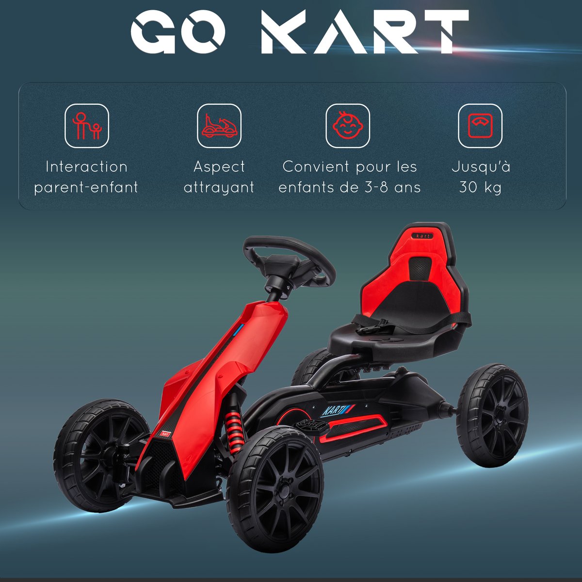 Kart à pédales Plastique Rouge rouge, HOMCOM