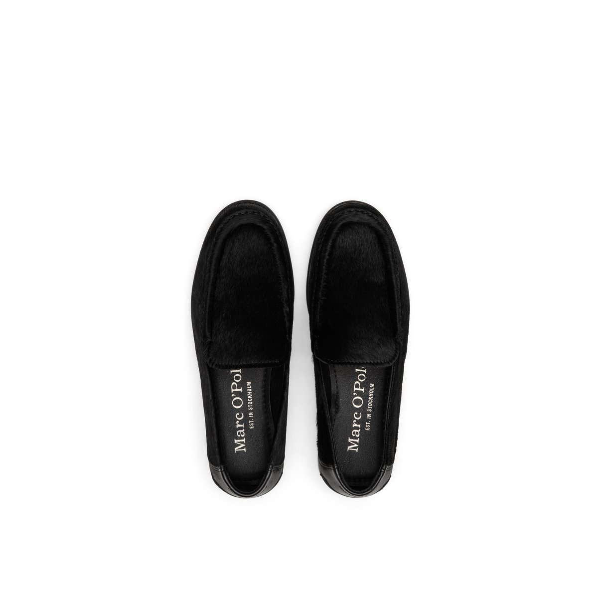 Mocassins modèle Fiona en cuir de bovin avec une surface à poils naturels noir, MARC O'POLO