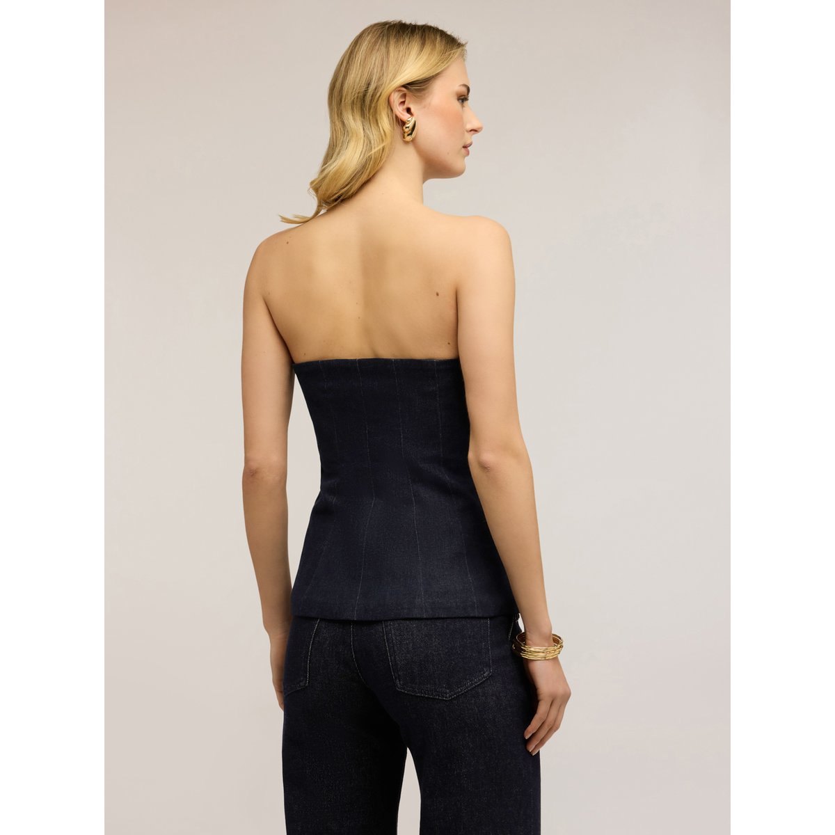 Top bustier à boutons bleu, MOTIVI